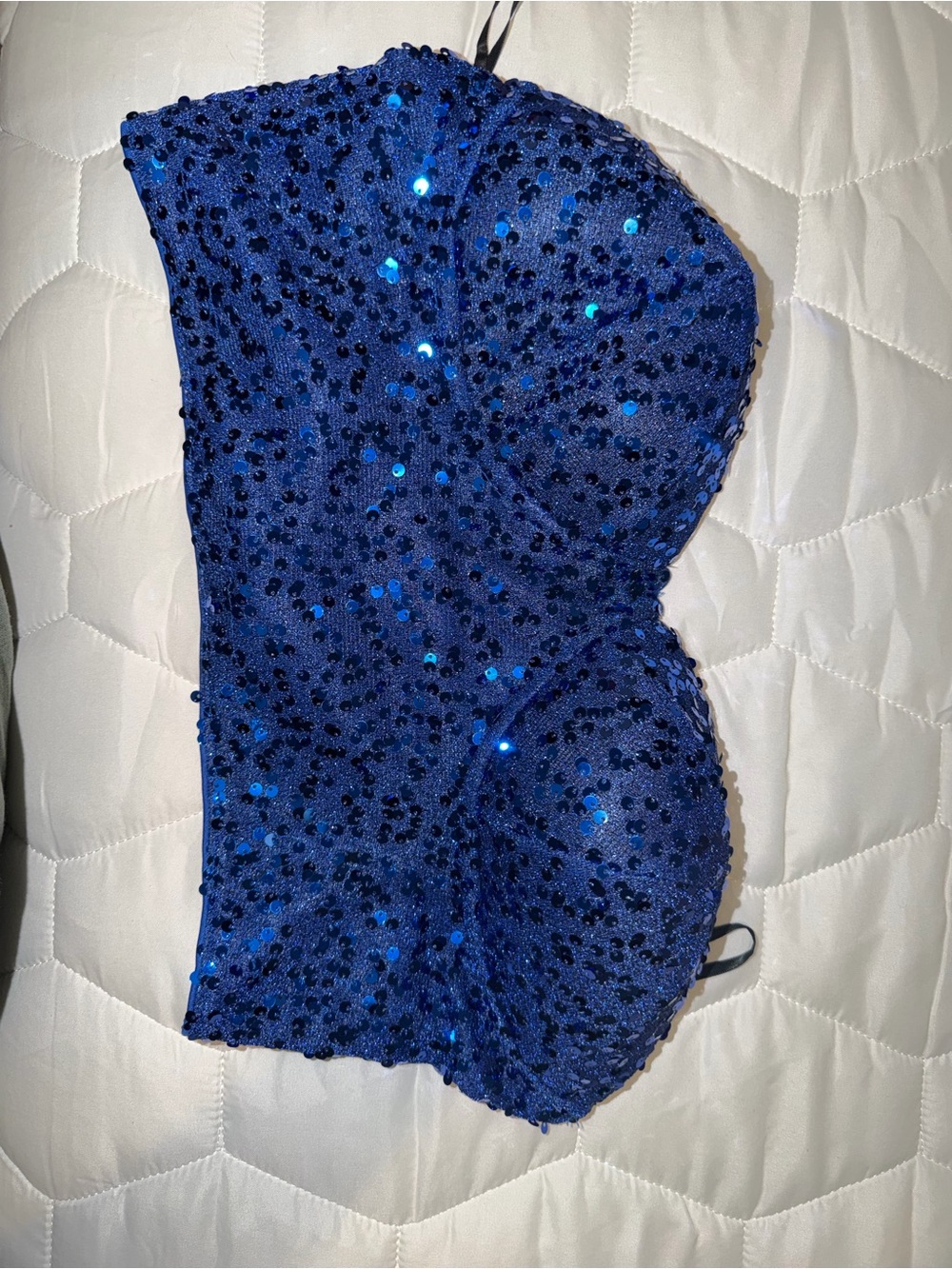 SHEIN Navy Blue Sequin Strapless Bustier Crop Top